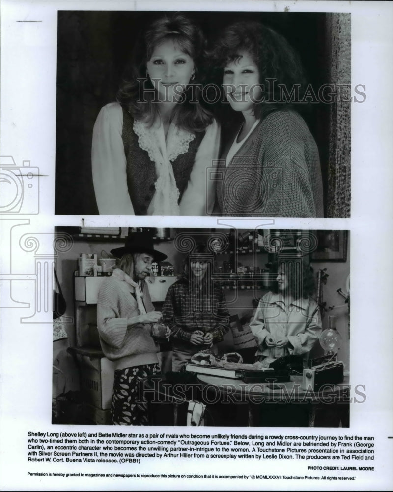 1987 Press Photo Shelley Long Bette Midler George Carlin in Outrageous Fortune- Historic Images
