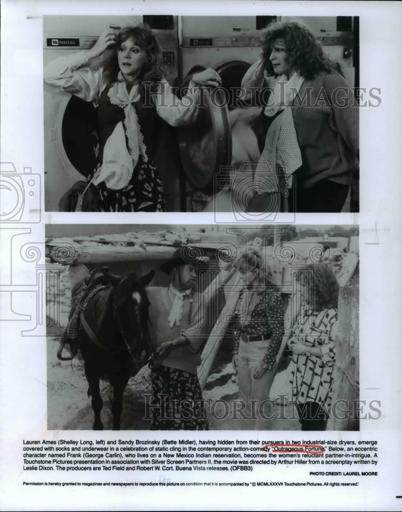 1987 Press Photo Bette Midler Shelly Long George Carlin in Outrageous Fortune- Historic Images