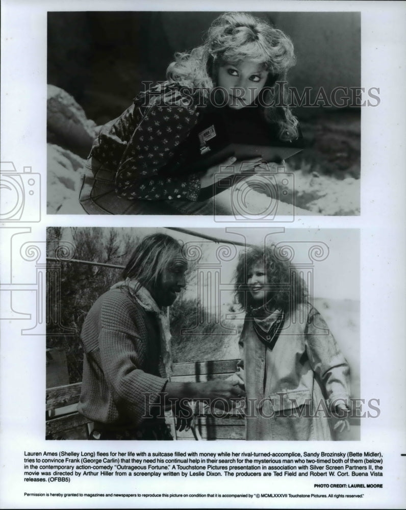 1987 Press Photo Shelly Long and Bette Midler star in Outrageous Fortune- Historic Images