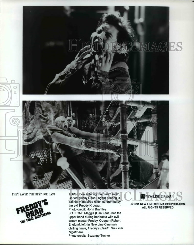 Load image into Gallery viewer, 1992 Press Photo Ricky Dean Logan LIsa Zane Robert Englund in "Freddy's Dead"
