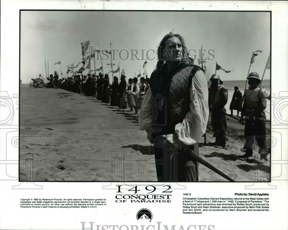 1992 Press Photo Gerard Depardieu in 1942 Conquest Of Paradise - cvp45711- Historic Images