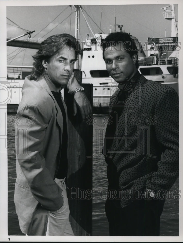 1988 Press Photo Don Johnson and Philip Michael Thomas star in Miami Vice- Historic Images