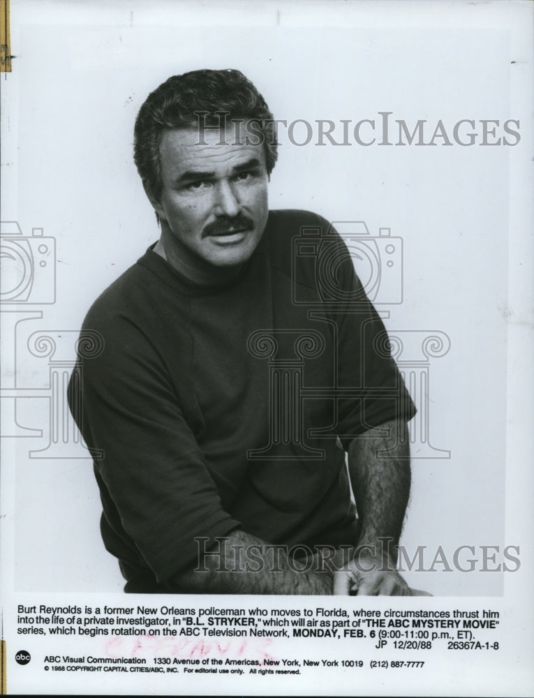 1988 Press Photo Burt Reynolds stars in B.L. Stryker TV show - cvp48327- Historic Images