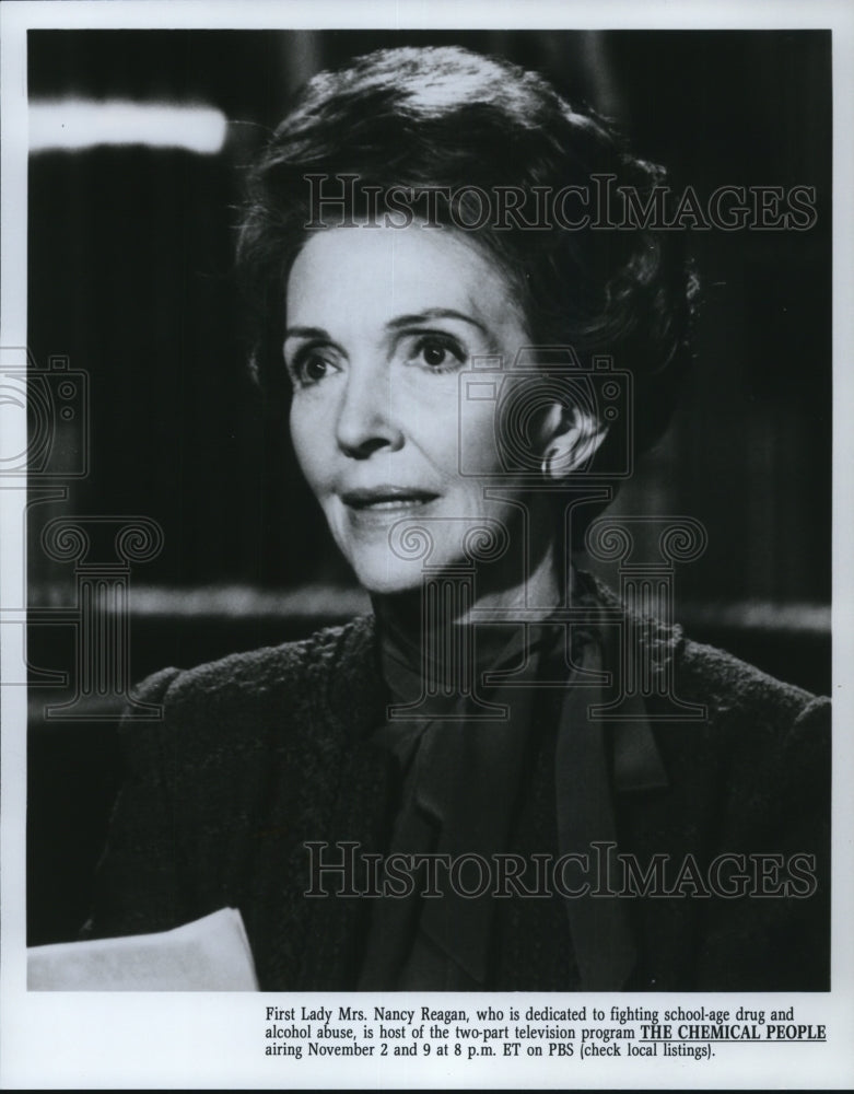 Undated Press Photo First Lady Mrs. Nancy Reagan on The Chemical People- Historic Images