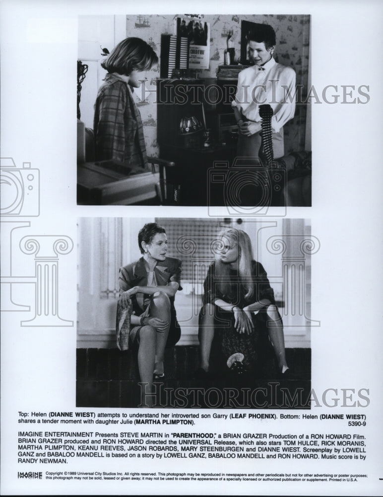 1989 Press Photo Dianne Wiest, Leaf Phoenix &amp; Martha Plimpton in Parenthood- Historic Images