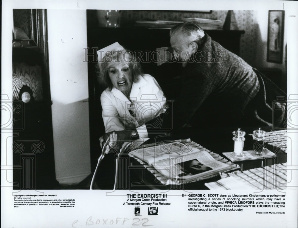 1990 Press Photo George C. Scott and Viveca Lindfors in &quot;The Exorcist III&quot;- Historic Images