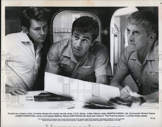 1980 Press Photo Martin Sheen Kirk Douglas J. Farentino in The Final Countdown- Historic Images