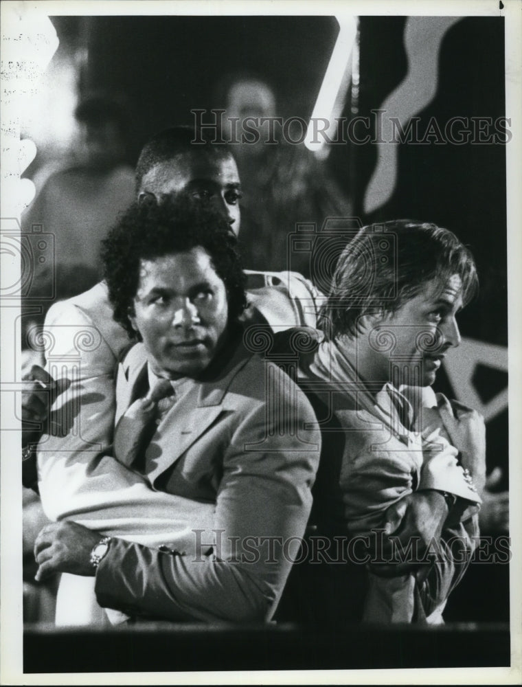 1985 Press Photo Philip Michael Thomas and Don Johnson star in Miami Vice- Historic Images