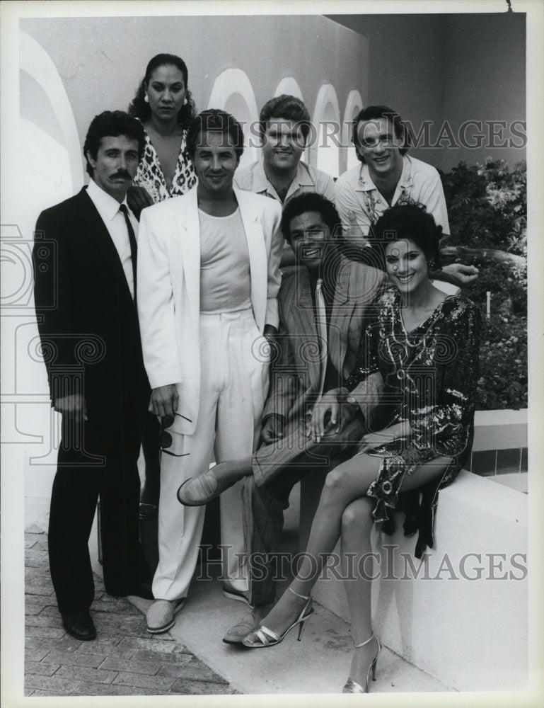 1985 Press Photo Don Johnson Philip Michael Thomas Edward Olmos Olivia Brown- Historic Images