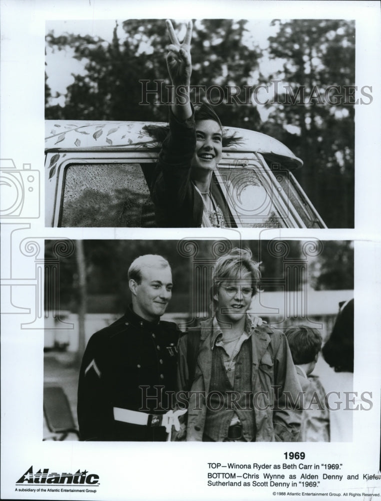 1988 Press Photo Winona Ryder, Keifer Sutherland &amp; Chris Wynne in 1969- Historic Images