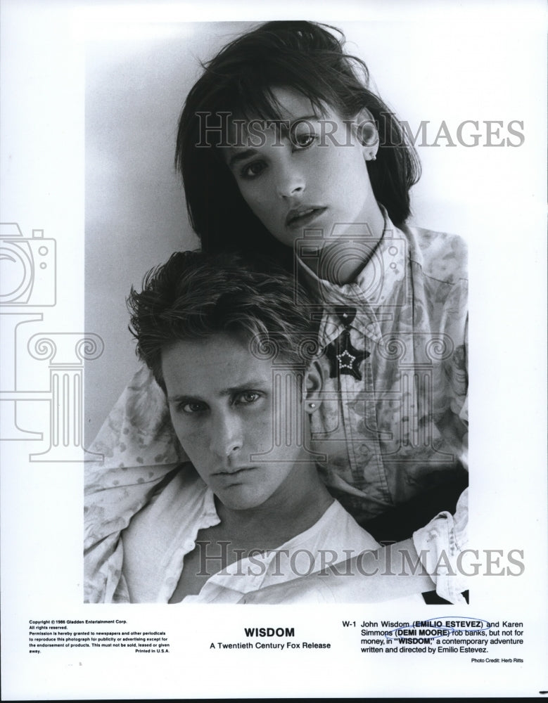 1986 Press Photo Demi Moors & Emilio Estevez in Wisdom - cvp52875- Historic Images