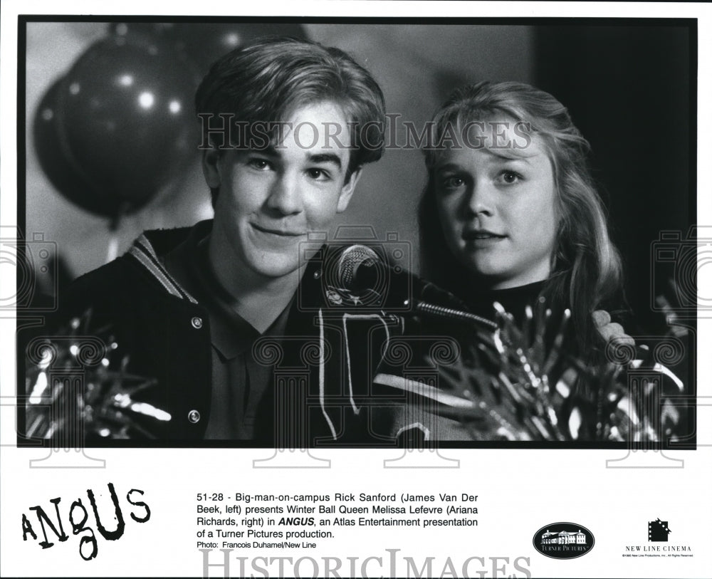 1995 Press Photo James Van Der Beek and Ariana Richards star in Angus- Historic Images