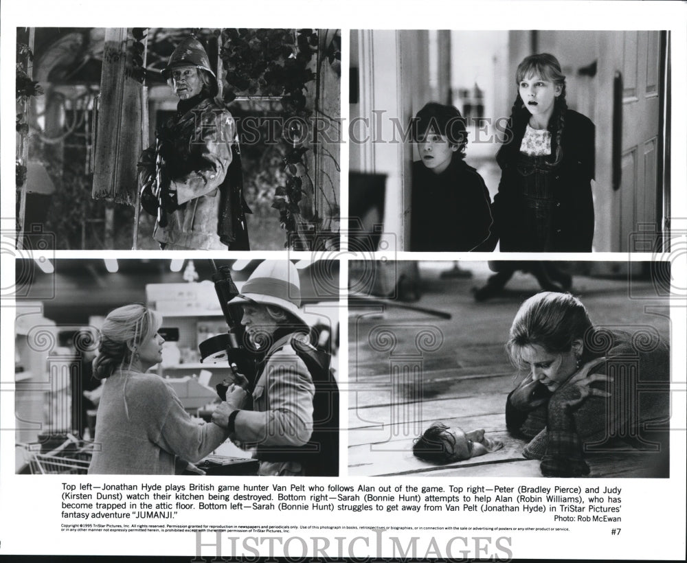 1995 Press Photo B. Pierce, K. Dunst, R. Williams, B.Hunt &amp; J. Jyde in Jumanji- Historic Images