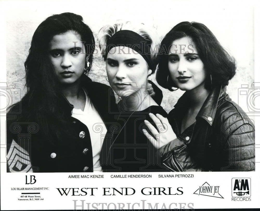 1991 Press Photo A. MacKenzie, C. Henderson, S. Petrozzi of West End Girls- Historic Images