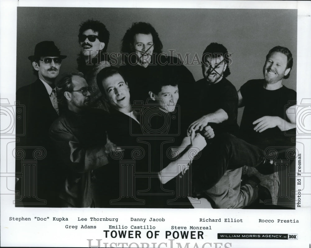1987 Press Photo Carmen Grillo, Greg Adams, Nick Milo Tom Bow of Tower of Power- Historic Images