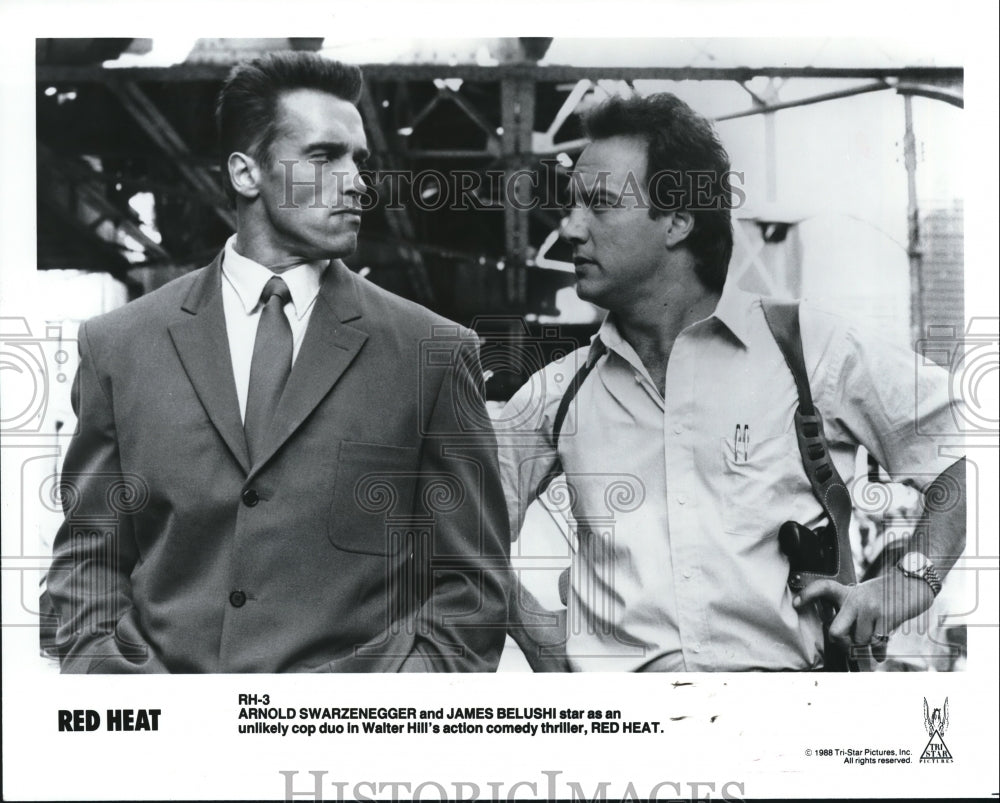 1988 Press Photo Tri-Star presents Red Heat with James Belushi and Arnold- Historic Images