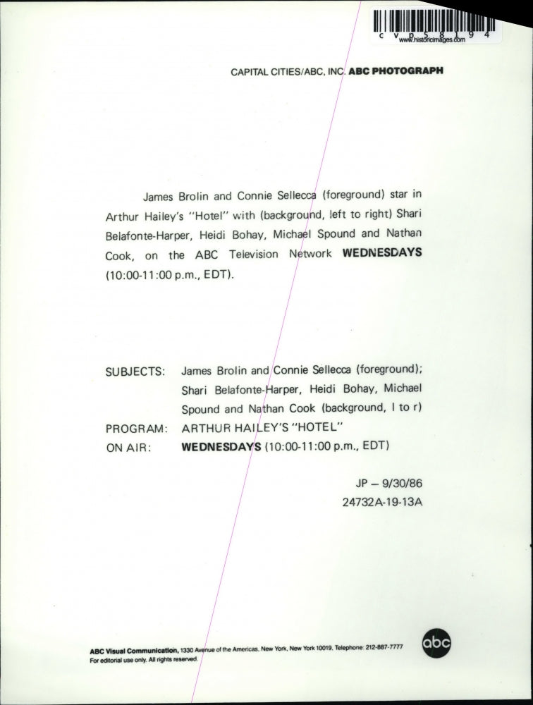 1986 Press Photo James Brolin and Connie Sellecca in Arthur Haily's 'Hotel'