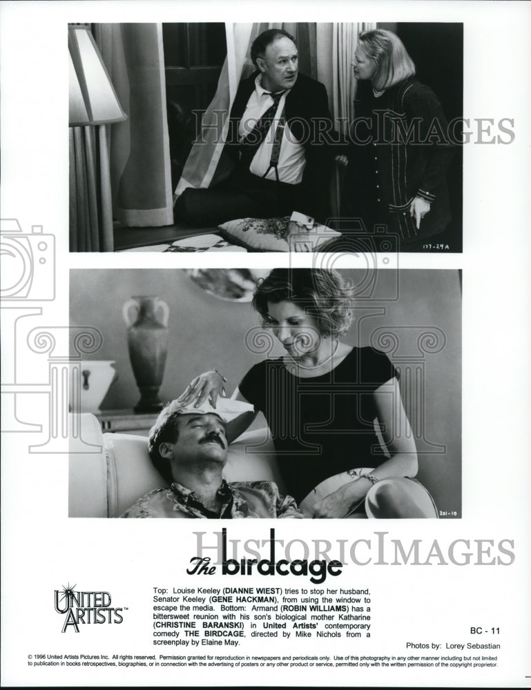 1996 Press Photo The Birdcage Dianne West Gene Hackman Robin Williams- Historic Images