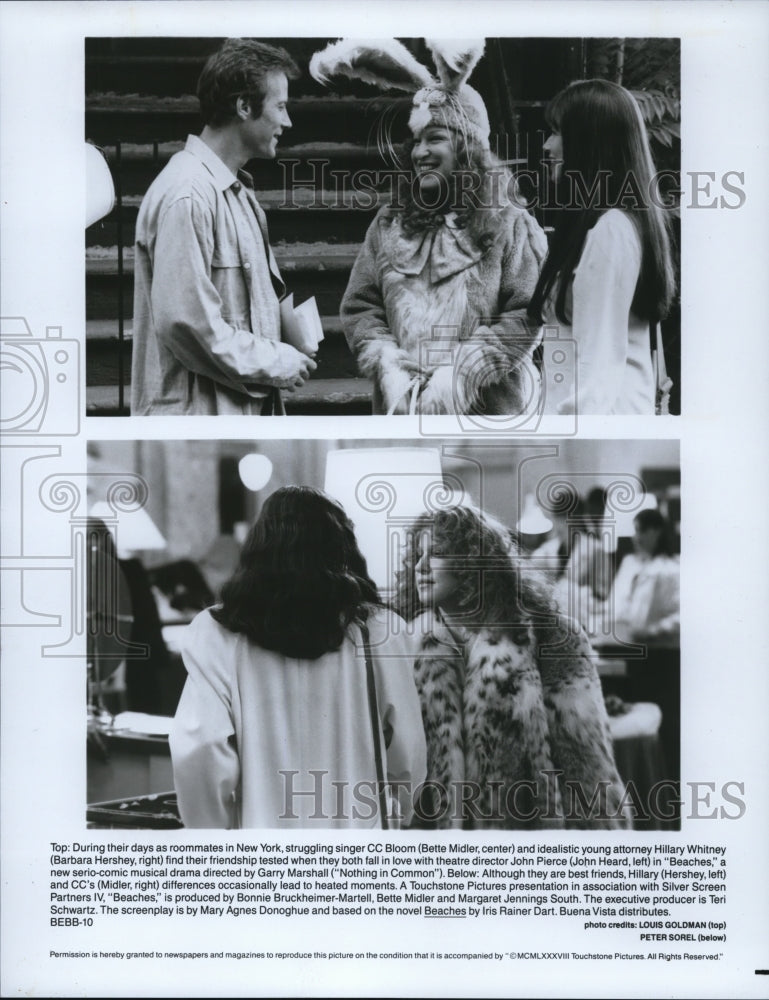 1994 Press Photo Bette Midler, Barbara Hershey, John Pierce in Beache- Historic Images