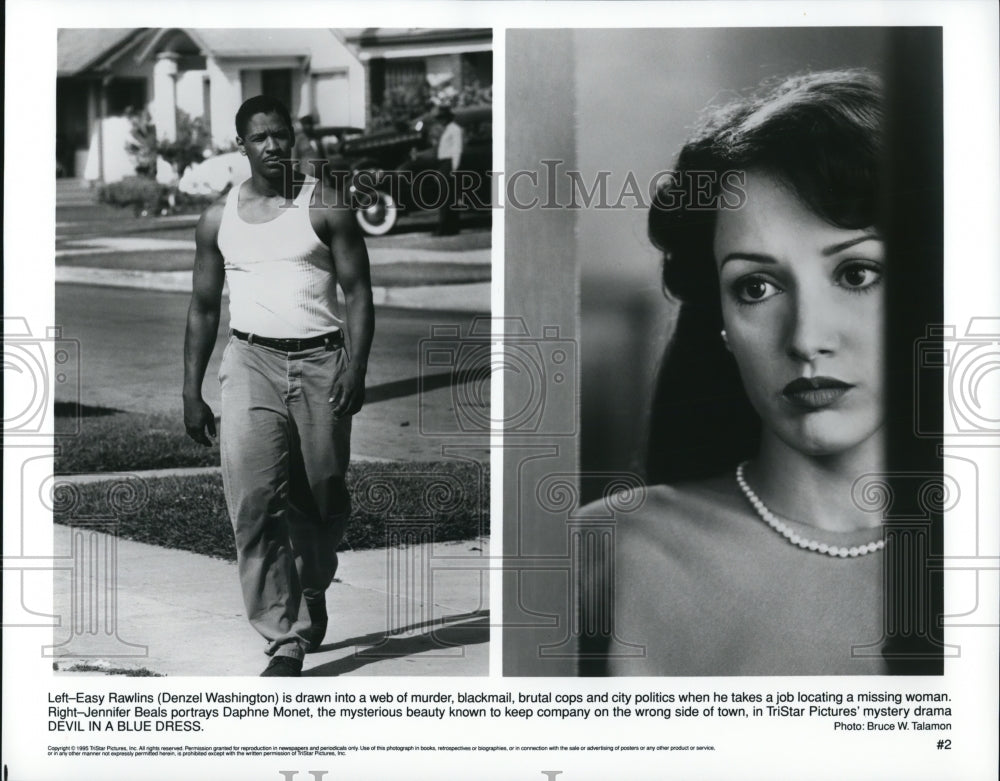 1996 Press Photo Denzel Washington and Jennifer Beals in Devil in a Blue Dress- Historic Images