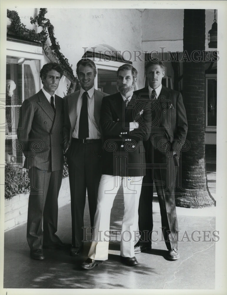 1981 Press Photo John Shea, Edward Albert &amp; Perry King in The Last Convertible- Historic Images