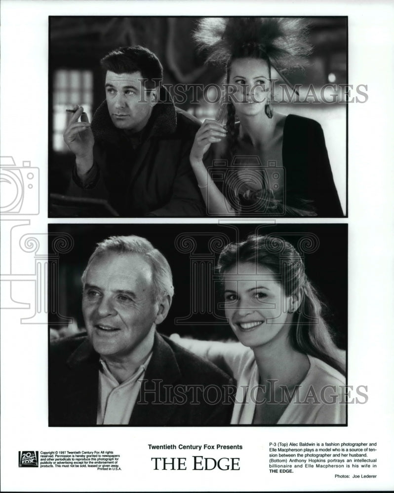 1997 Press Photo Alec Baldwin Anthony Hopkins and Elle Macpherson in The Edge- Historic Images