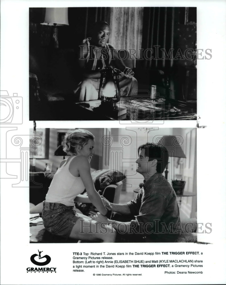 1996 Press Photo Richard T. jones Elisabeth Shue Kyle Maclachlan Trigger Effect- Historic Images