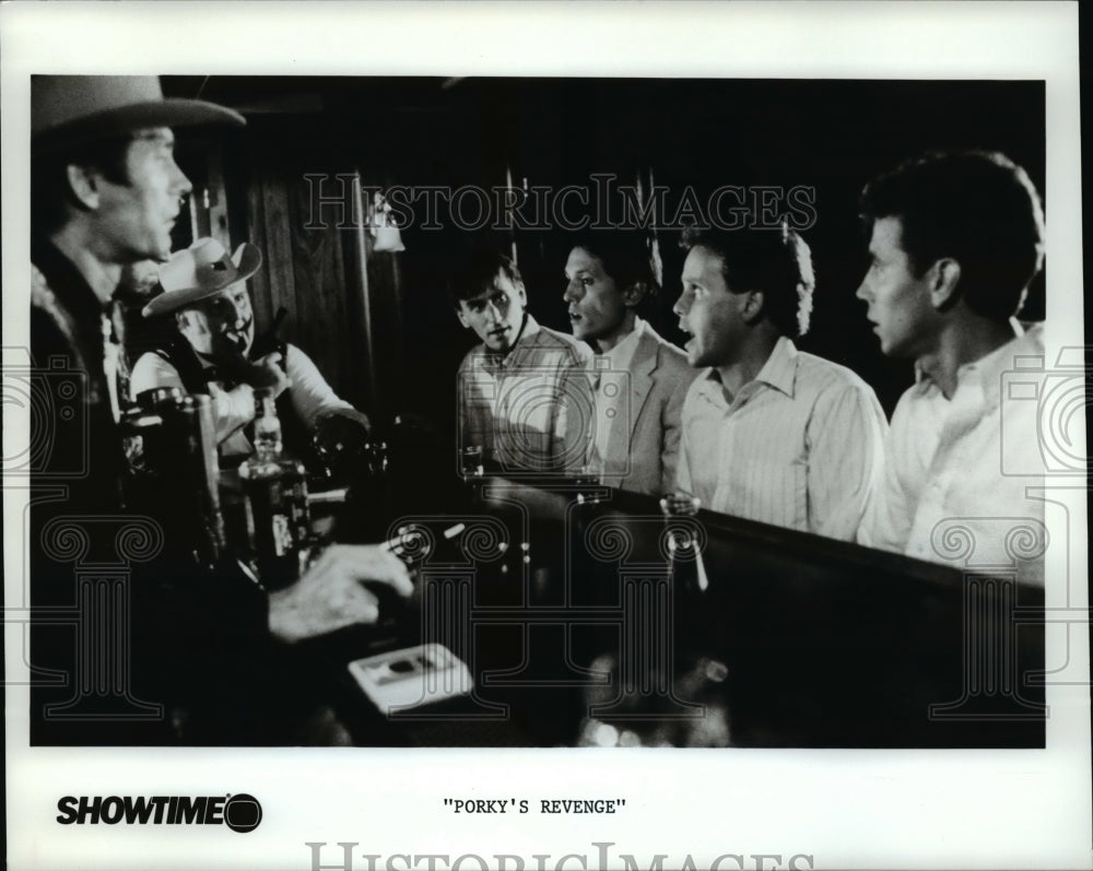 1986 Press Photo Dan Monahan Mark Harrier Tony Ganios in Porky's Revenge- Historic Images