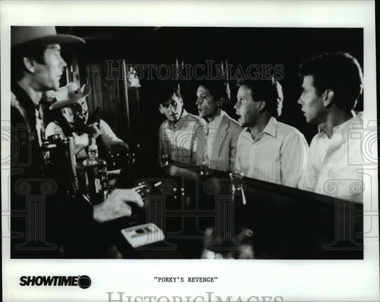 1986 Press Photo Dan Monahan Mark Harrier Tony Ganios in Porky's Revenge- Historic Images