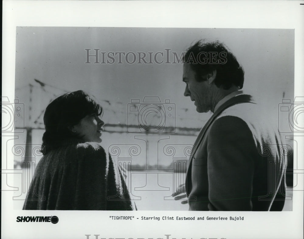 1986 Press Photo Clint Eastwood &amp; Genevieve Bujold in Tightrope - cvp64992- Historic Images