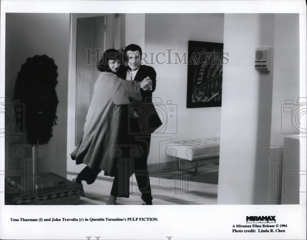 1994 Press Photo Uma Thurman and John Travolta star in Pulp Fiction - cvp65465- Historic Images