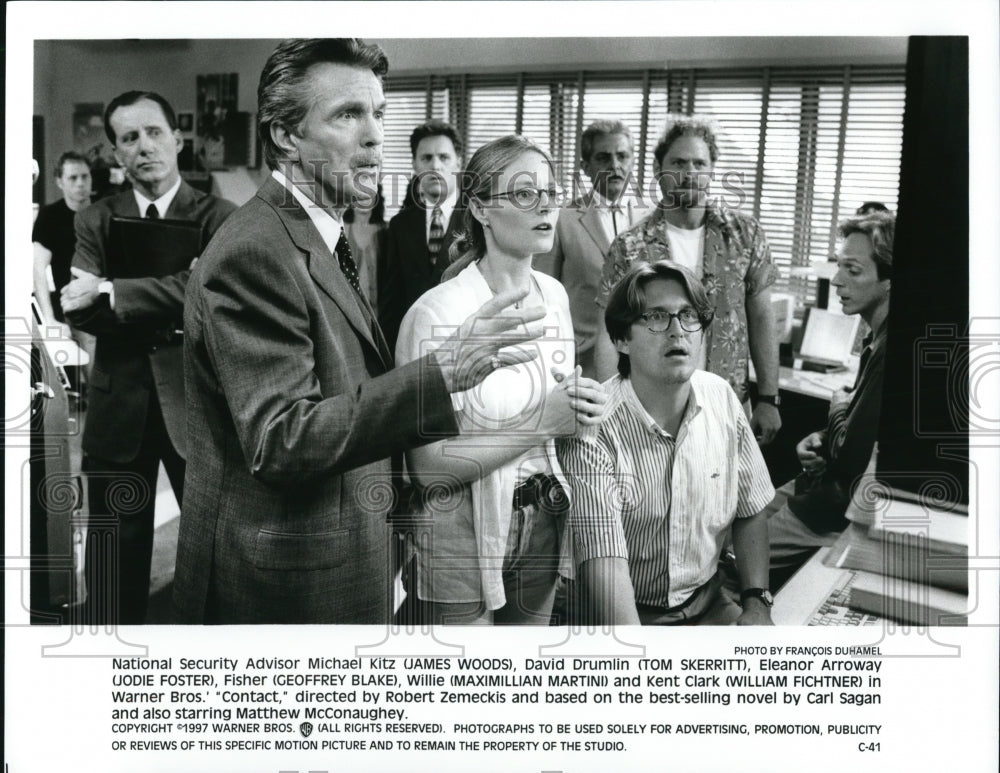 1997 Press Photo James Woods, Tom Skeritt and Jodie Foster in Contact- Historic Images