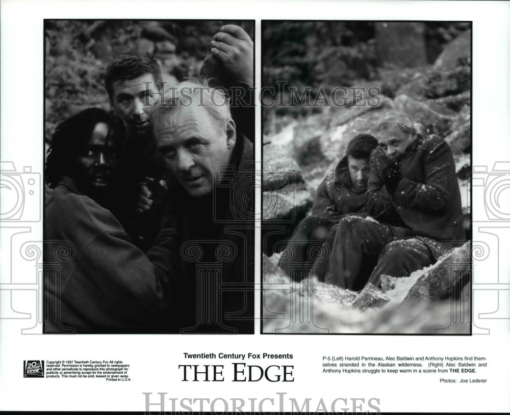 1997 Press Photo Harold Perrineau Alec Baldwin and Anthony Hopkins in The Edge- Historic Images