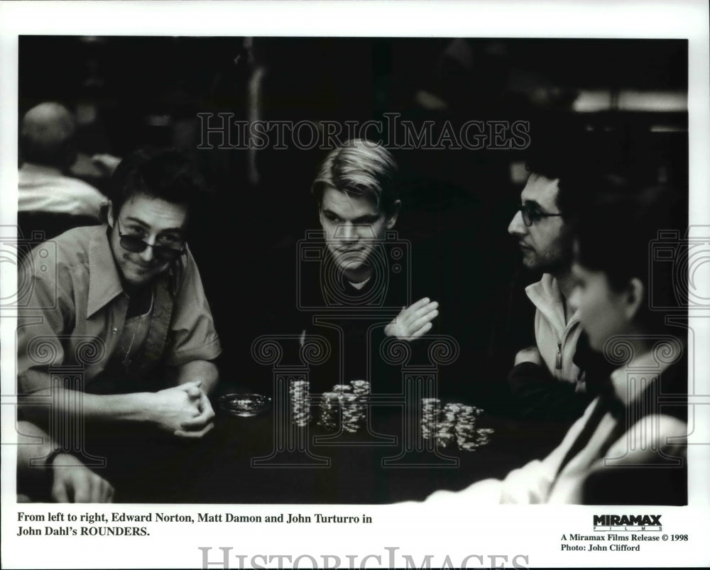 1998 Press Photo Edward Norton Matt Damon and John Turturro in Rounders- Historic Images