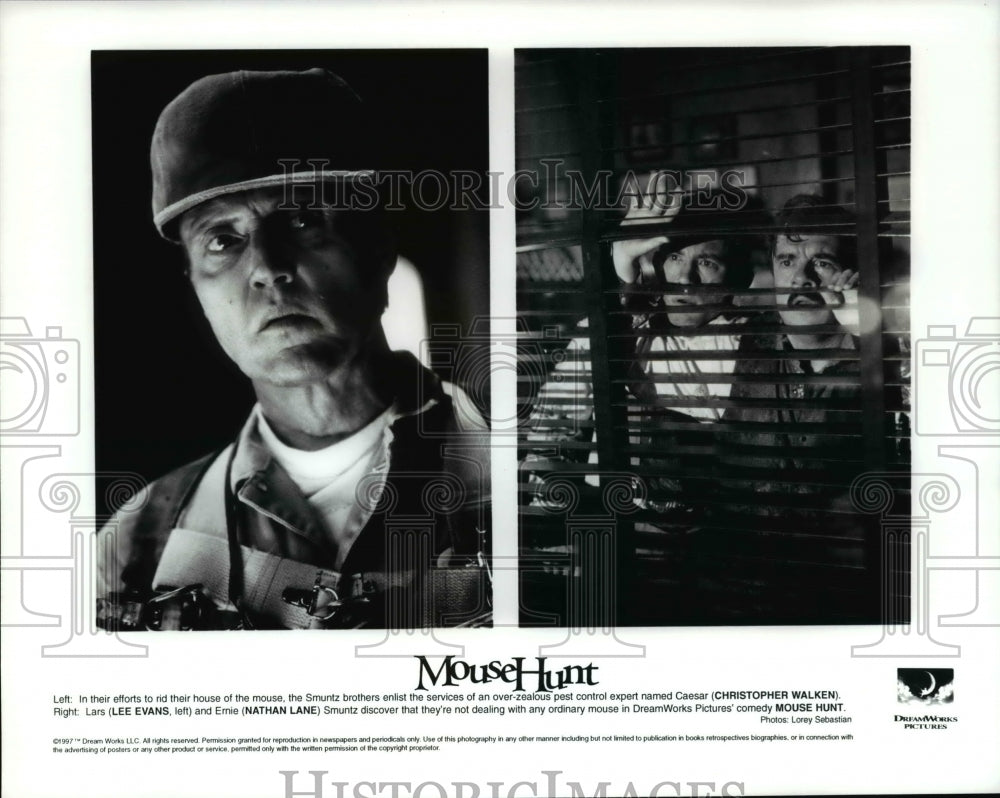 1997 Press Photo Christopher Walkern, Lee Evans, Nathan lane in Mouse Hunt- Historic Images