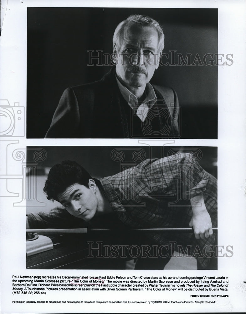 1986 Press Photo Tom Cruise and Paul Newman star in The Color of Money- Historic Images