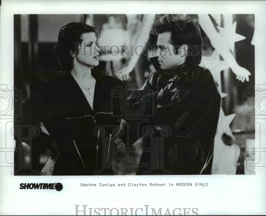 1987 Press Photo Daphne Zuniga and Clayton Rohner in Modern Girls - cvp70034- Historic Images