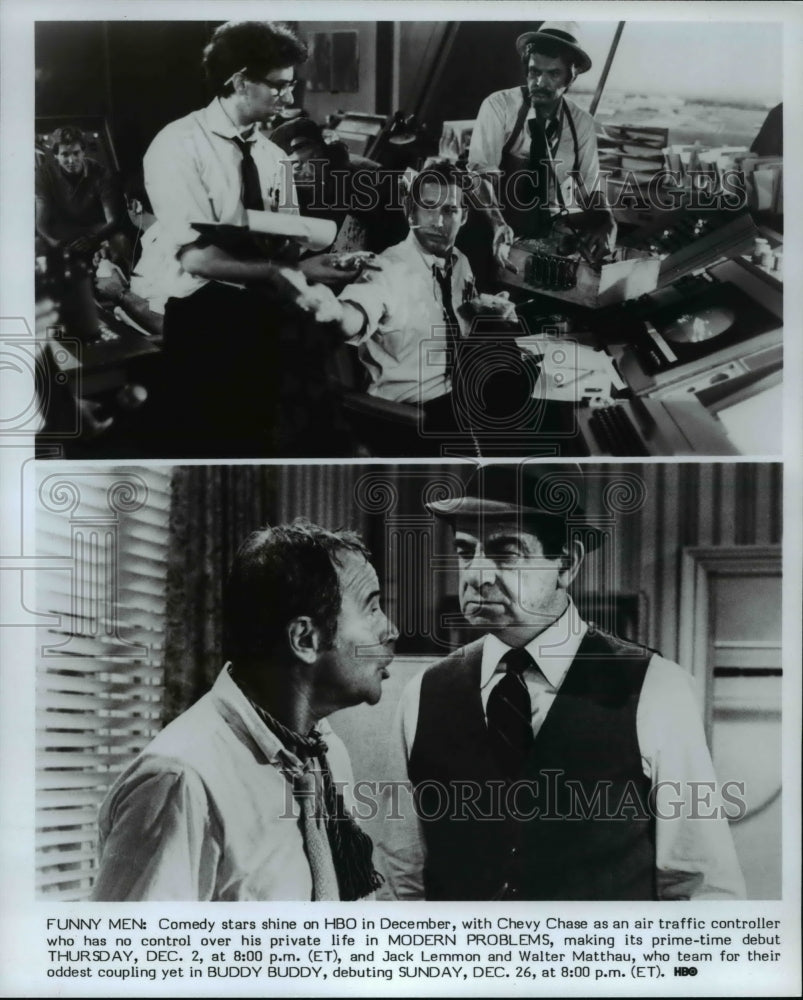 1983 Press Photo Walter Matthau Chevy Chase and Jack Lemmon in Modern Problems- Historic Images