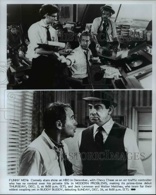 1983 Press Photo Walter Matthau Chevy Chase and Jack Lemmon in Modern Problems- Historic Images