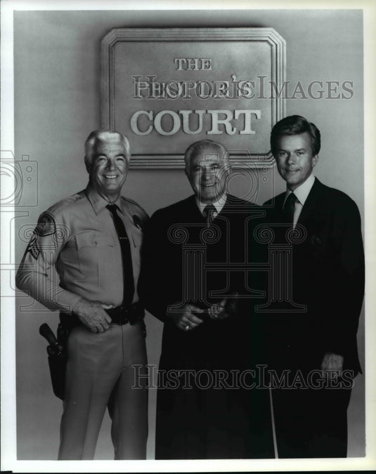Press Photo Joseph A. Wapner, Rusty Burrell, Jack Harrell of The People's Court- Historic Images