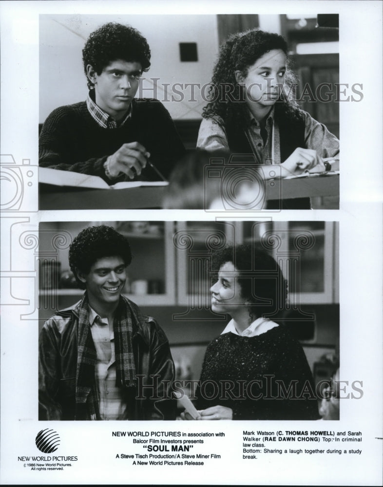 1986 Press Photo C. Thomas Howell and Rae Dawn Chong in Soul Man - cvp72659- Historic Images