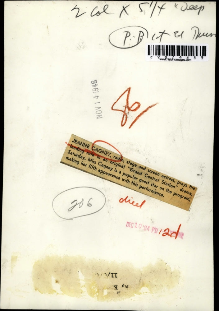 1946 Press Photo Jeanne Cagney in Grand Central Station - cvp74355