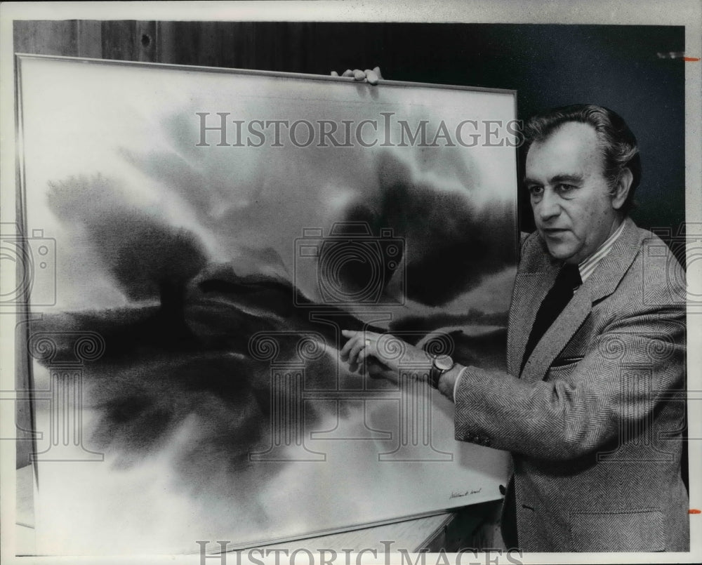 1978 Press Photo William Ward Displays Acrylic Piece "Ancient Traces"- Historic Images