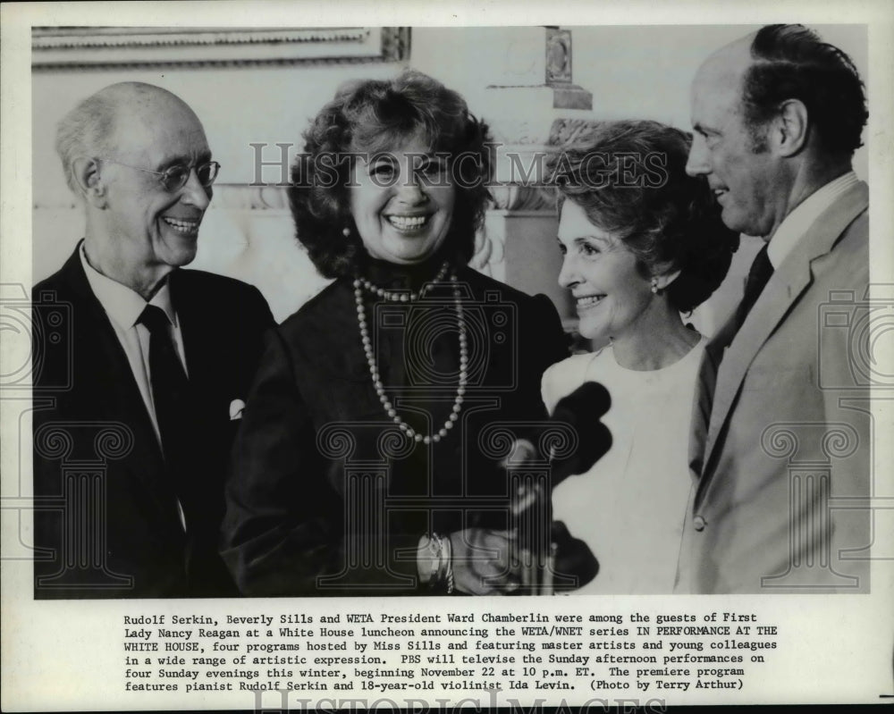 1981 Press Photo Beverly SIlls, Rudolf Serkia &amp; Nancy Reagan- Historic Images