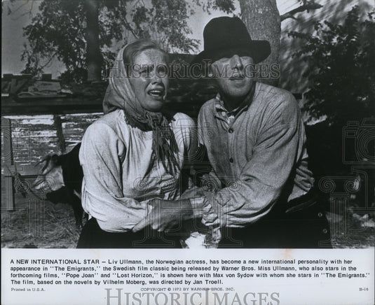 1973 Press Photo Liv Ullman & Max von Sydow in The Emigrants - cvp78523- Historic Images