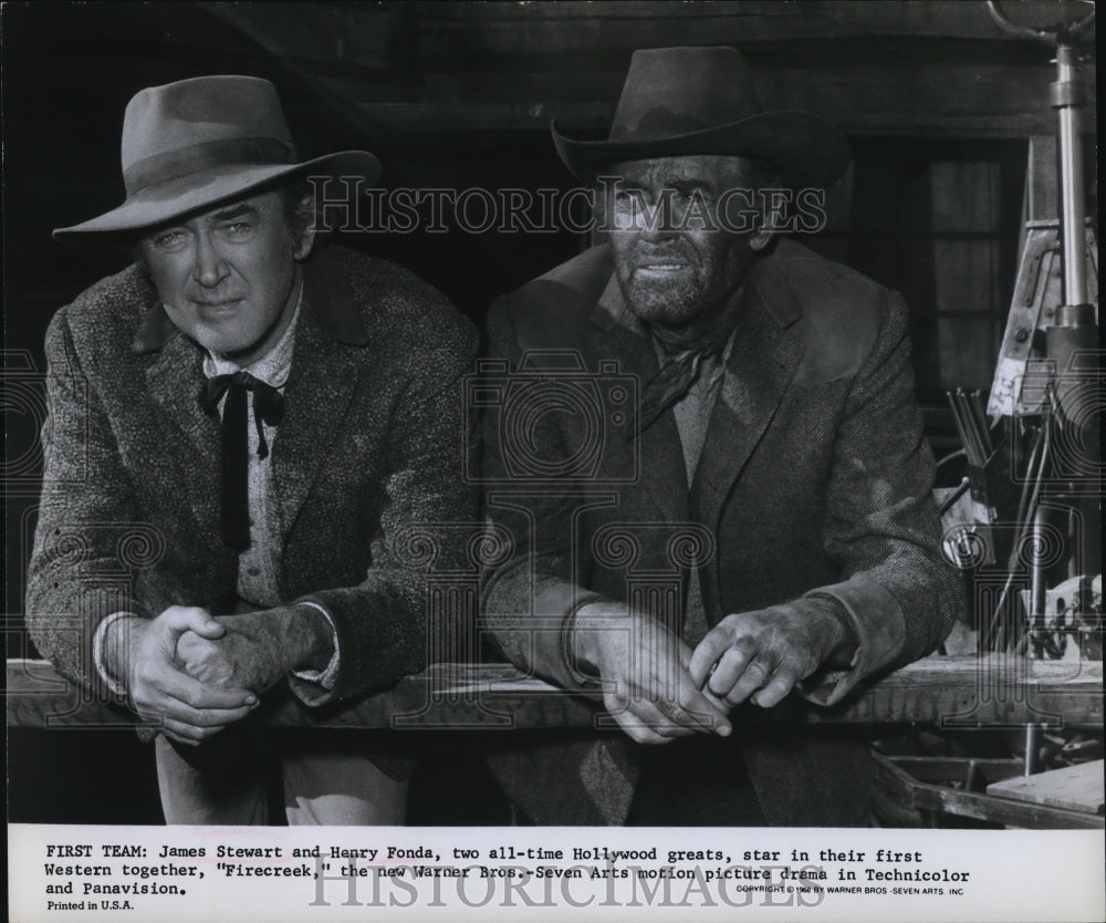 1968 Press Photo James Stewart &amp; Henry Fonda in Firecreek - cvp78746- Historic Images