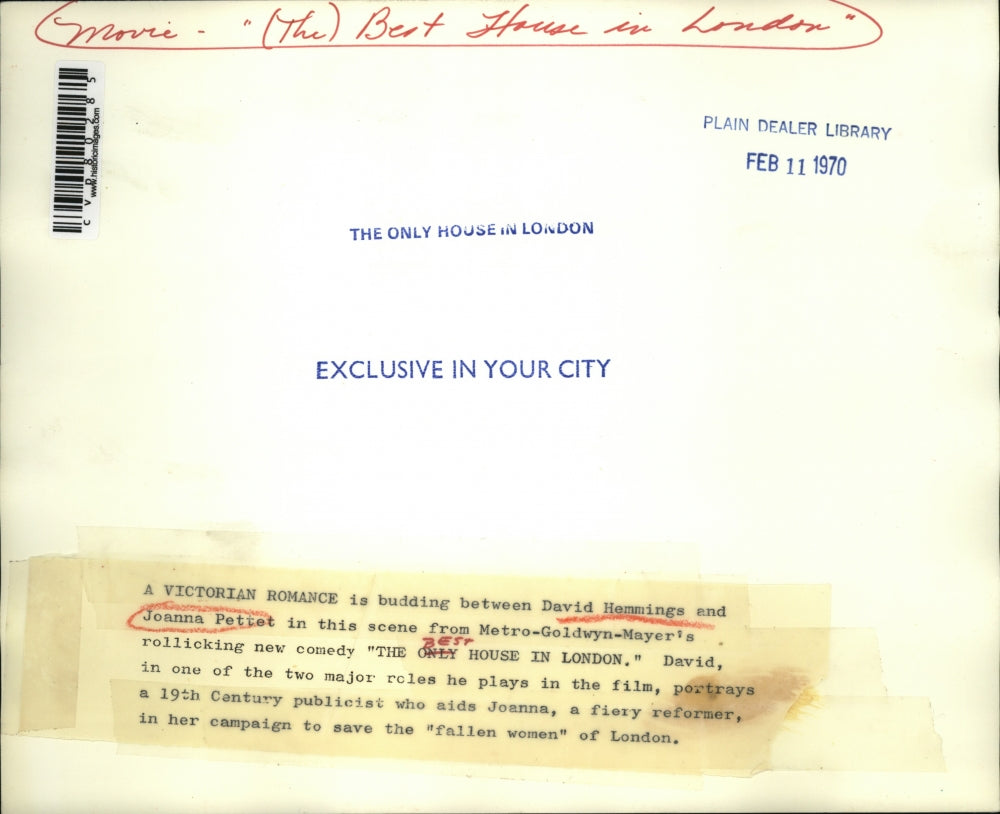 1970 Press Photo MGM presents The Best House In London with David Hemmings and