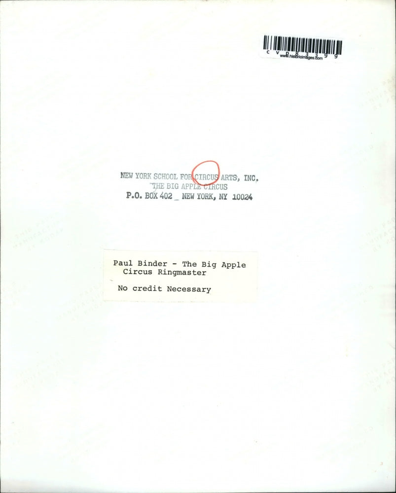 Press Photo Paul Binder, The Big Apple Circus Ringmaster - cvp83399