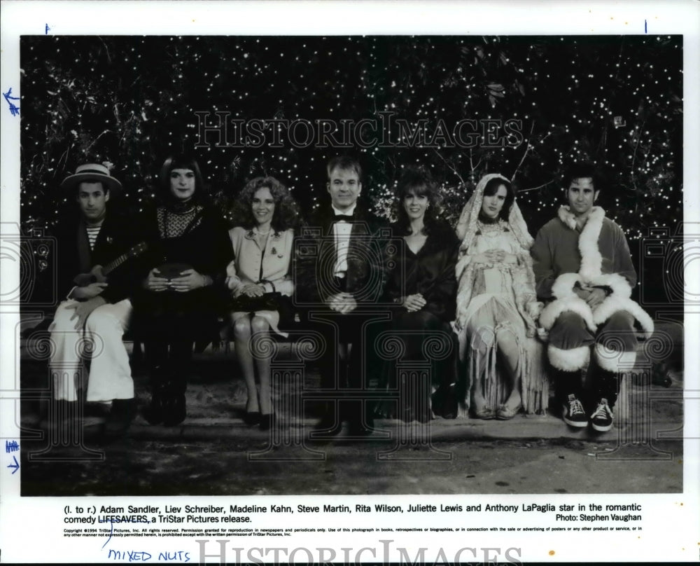 1994 Press Photo Adam Sandler, Liev Schrieber and Steve Martin in Mixed Nuts.- Historic Images