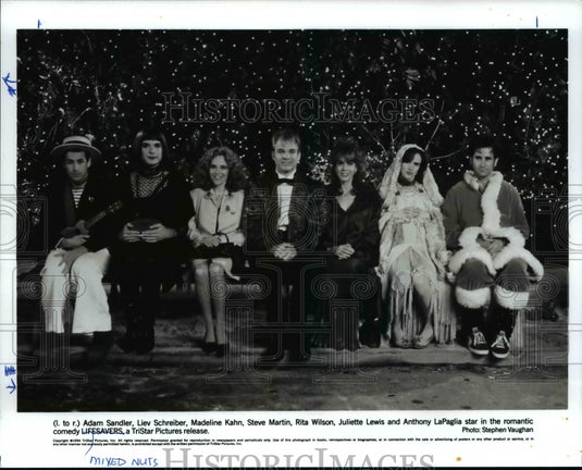 1994 Press Photo Adam Sandler, Liev Schrieber and Steve Martin in Mixed Nuts.- Historic Images
